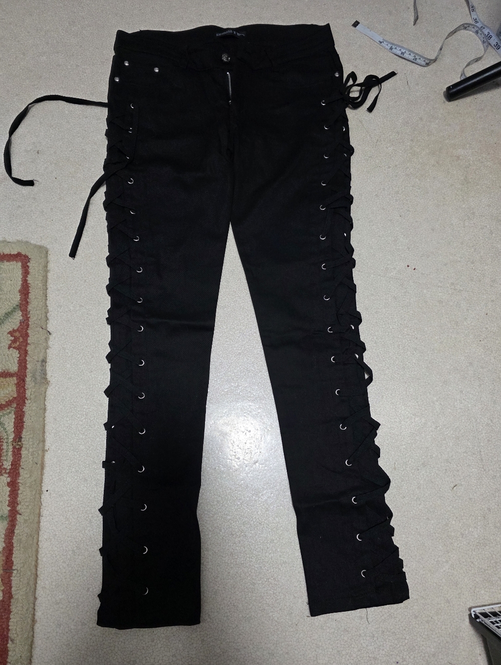 Dolls Kill "Restless N Wild" Black Skinny Jeans with Side Lace-Up Grommets- Sz M